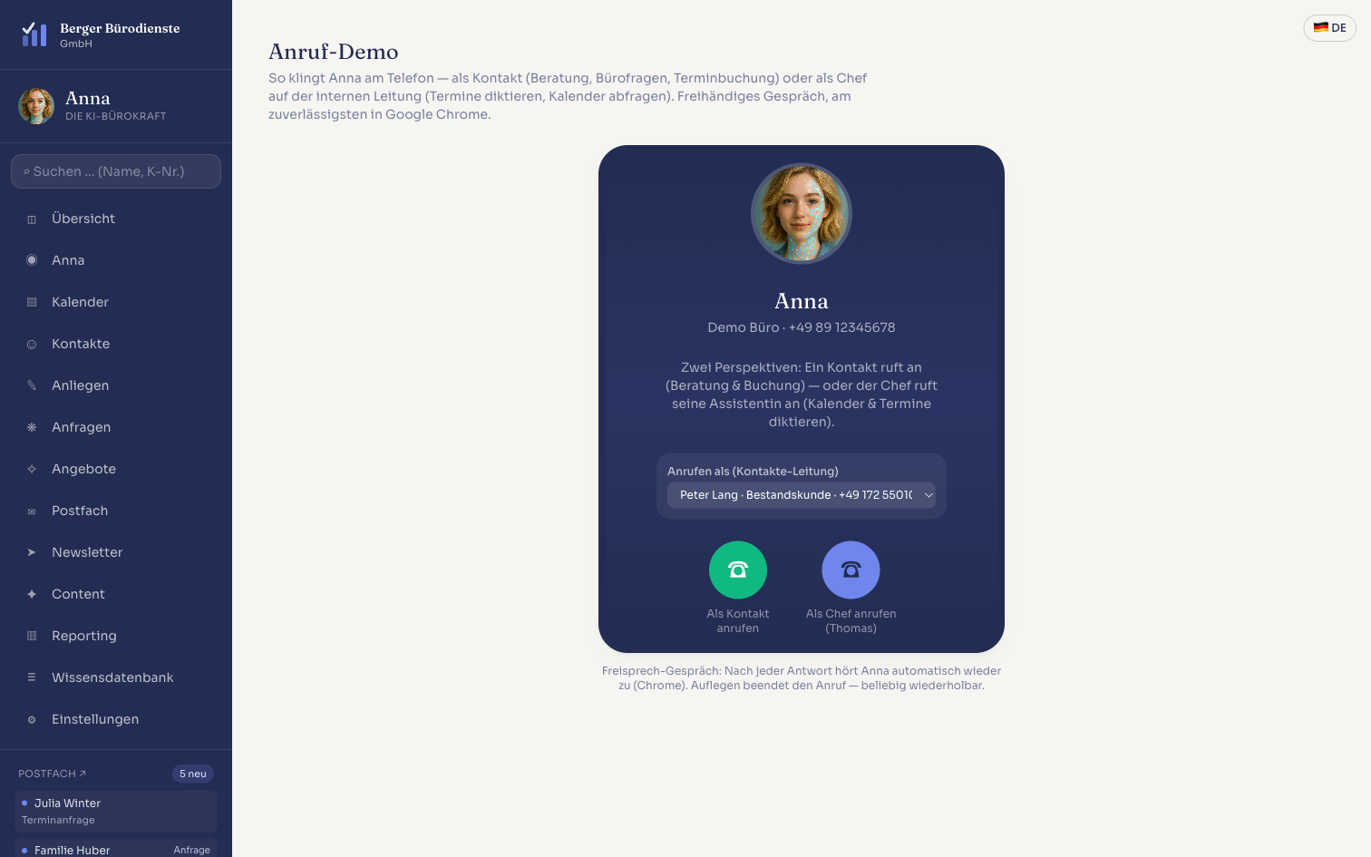 Telefonie-Übersicht in Anna